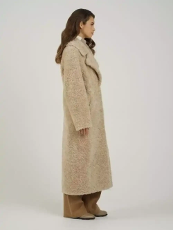 Шуба чебурашка длинная из овечьей шерсти, бежевая, SilverFox