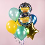 Шар (18''/46 см) Круг, С Днем Знаний (школьный паттерн), Темно-синий, 1 шт. в уп.