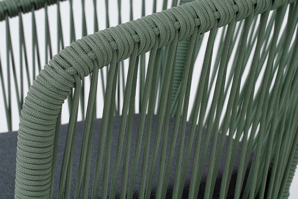 "Марсель" стул плетеный из роупа, каркас алюминий RAL6036 муар, роуп зеленый (4204) круглый tex, ткань темно-серая 027