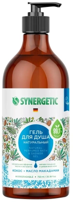SYNERGETIC Гель для душа Кокос и макадамия женский мужской, 750 мл