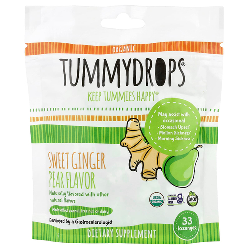 Tummydrops, органическая груша со сладким имбирем, 33 пастилки