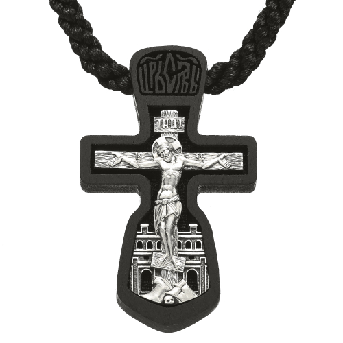 Крест из дерева с серебряным распятием