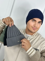 шапка вязаная теплая с отворотом стильная