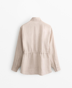 Oysho Длинная льняная рубашка, песочный меланж