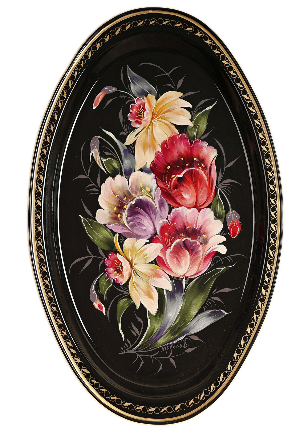 Жостовский поднос декоративный, размер 41х25 см (A17), металлический