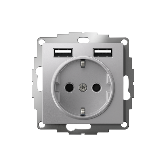 Розетка 1-м СП AtlasDesign 16А IP20 с 2-мя заряд. устройствами USB тип A+A 5В/2.4А 2х5В/1.2А механизм алюм. SE ATN000330