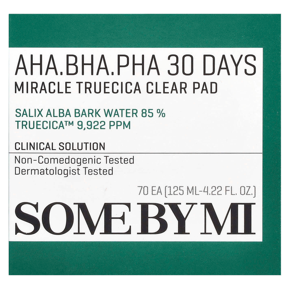 SOME BY MI, AHA / BHA / PHA 30 Days Miracle Truecica Clear Pad, 70 тампонов, 125 мл (4,22 жидк. унц.)