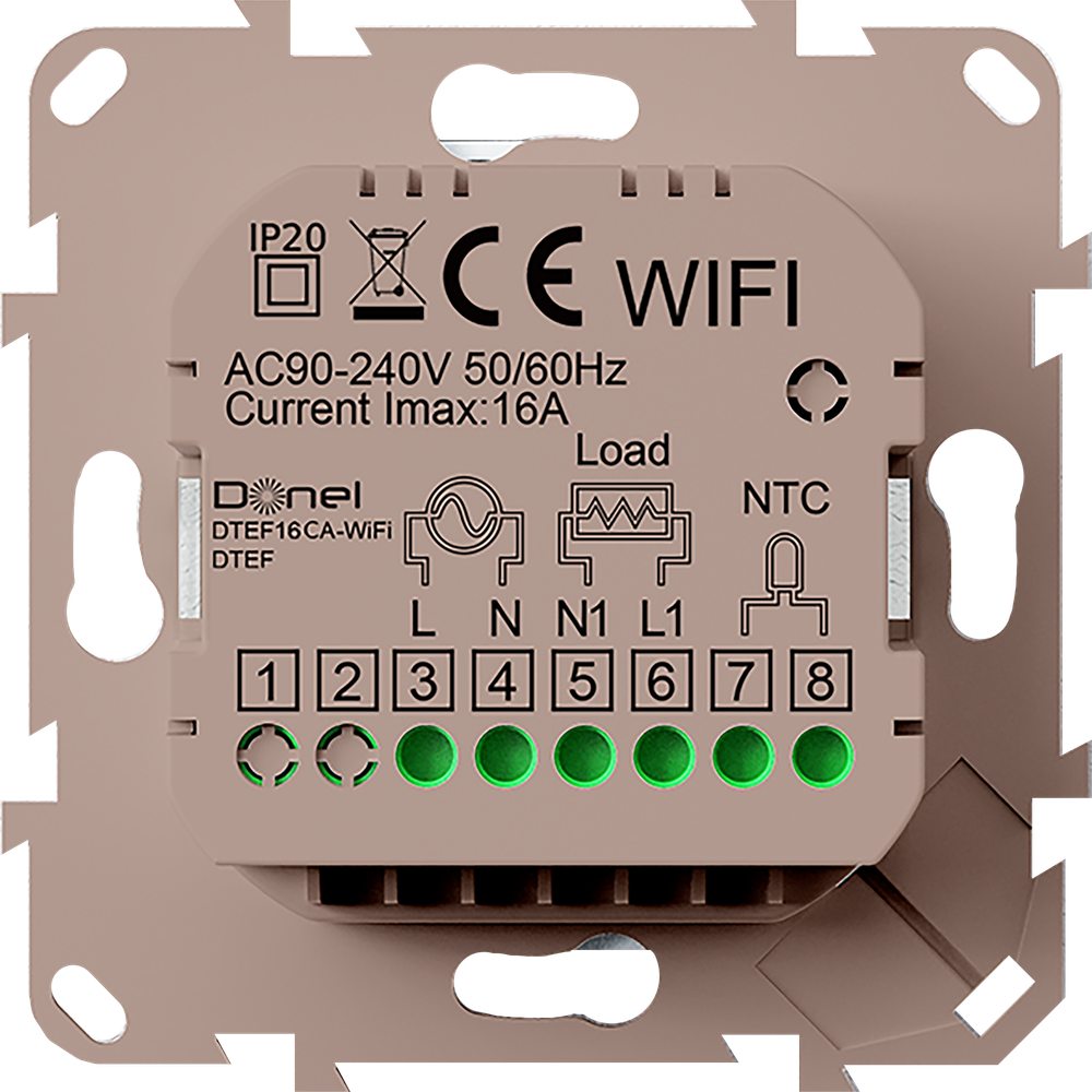 Термостат с датчиком пола, программируемый с Wi-Fi , 16 A, 55*55 мм, шампань, ручка настройки