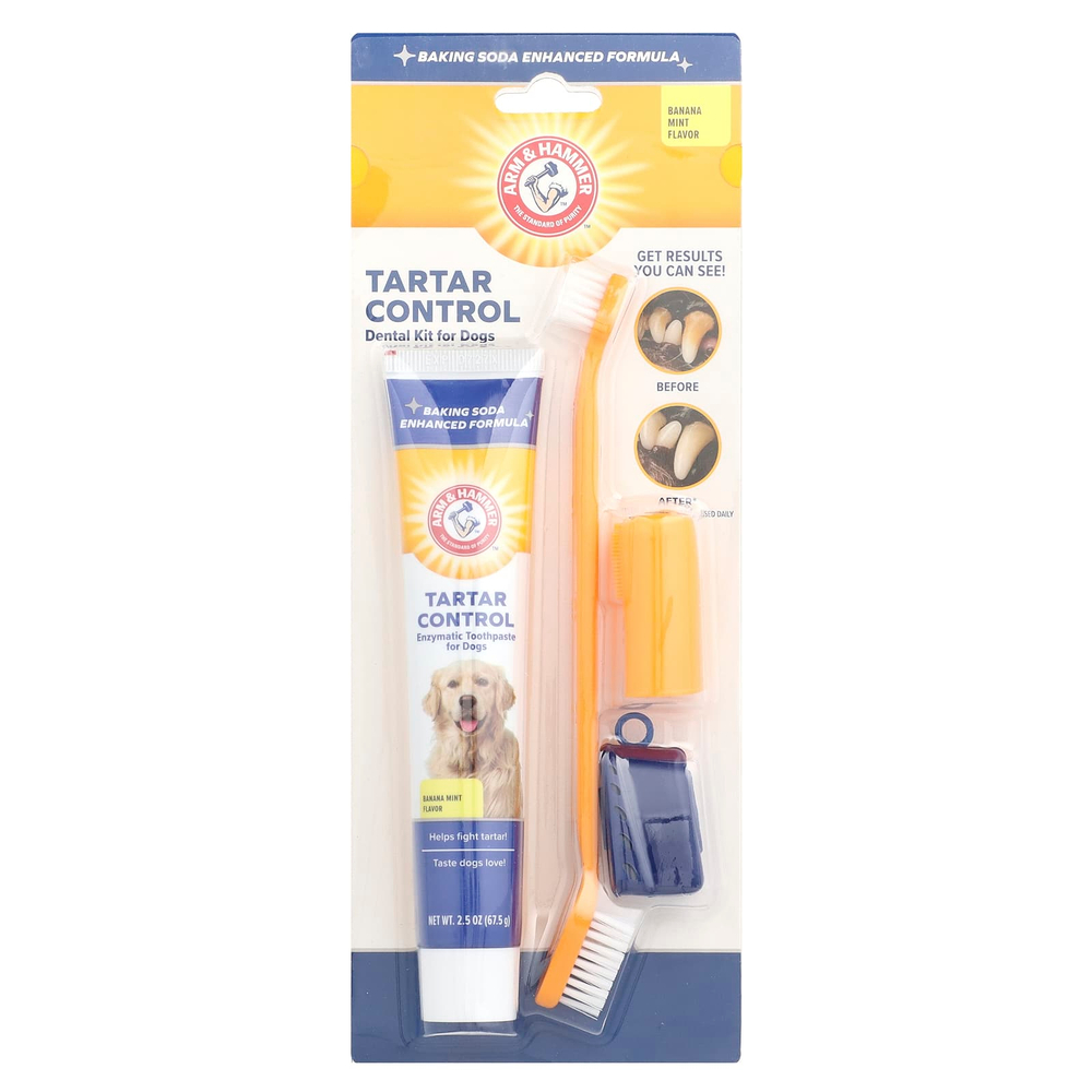 Arm & Hammer, Tartar Control, стоматологический набор для собак, банан и мята, набор из 4 предметов
