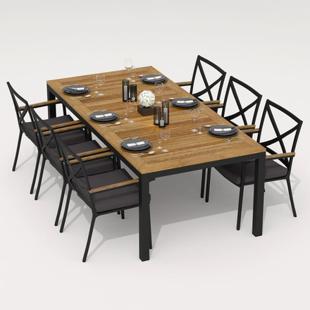Обеденная группа Ideal Patio ТЕЛЛА ФЕСТА каркас карбон, стол тик 220, ткань антрацит