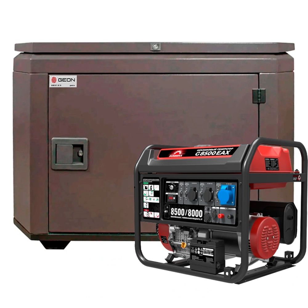 Генератор бензиновый SUNREKA G8500EAX с кожухом Geon 1200 RAL 8019