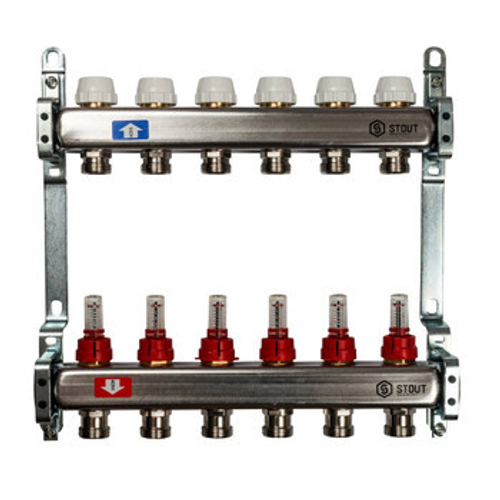 Коллекторная группа Stout на 6 выходов с расходомерами SMS 0917 000006