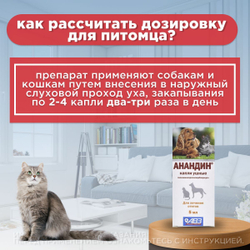 Капли ушные АВЗ Анандин противовоспалительные для собак и кошек, 5 мл