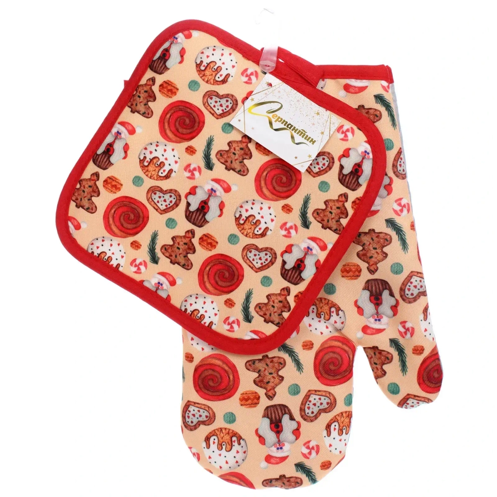 Прихватка в наборе с варежкой «Праздничные вкусняшки» ,17,5*17,5 см и 26*17,5 см