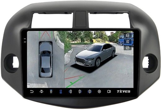 Магнитола для Toyota RAV4 30 2005-2012, Vanguard (рамка 10) - Teyes CC3-2K-360 на Android 10, 2K QLED, 6Гб+128Гб, CarPlay, 4G SIM-слот, 4 камеры в комплекте