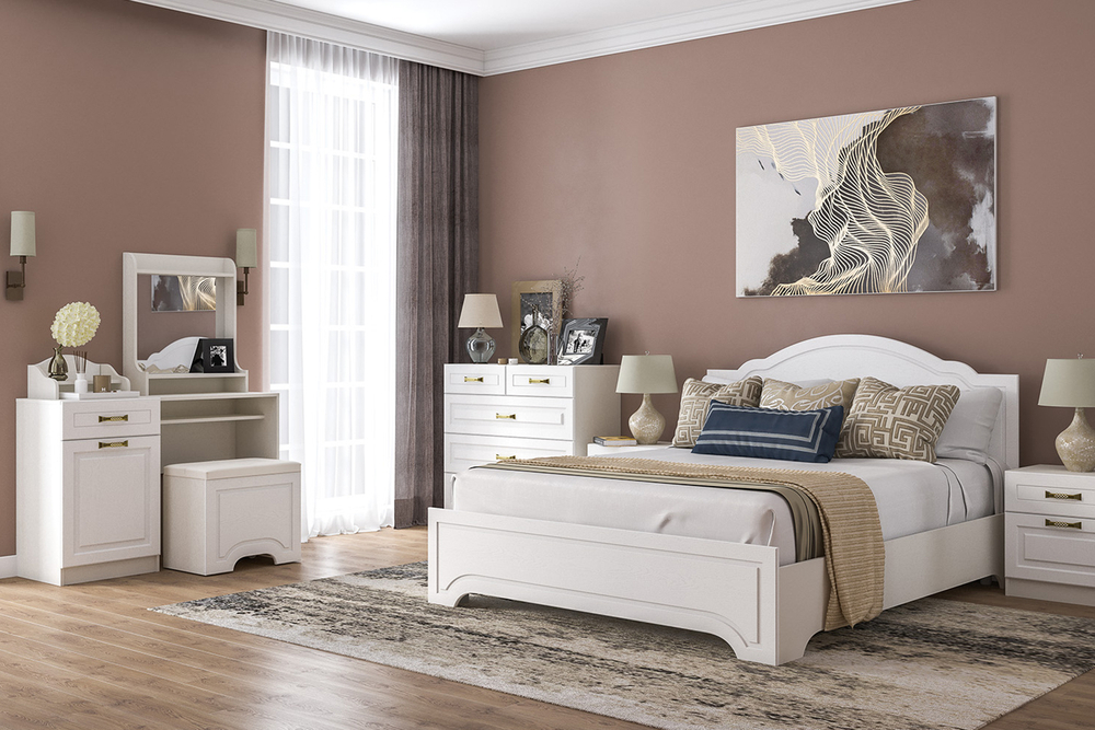 Кровать с ортопедическим основанием и опорами Ливерпуль 13.27.01, Белый, Ясень ваниль