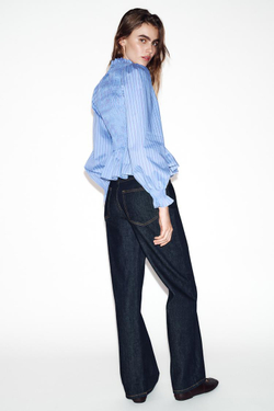 ZARA РУБАШКА В ПОЛОСКУ ИЗ ТКАНИ «ВАФЛЯ», ЭКРЮ/КРАСНЫЙ