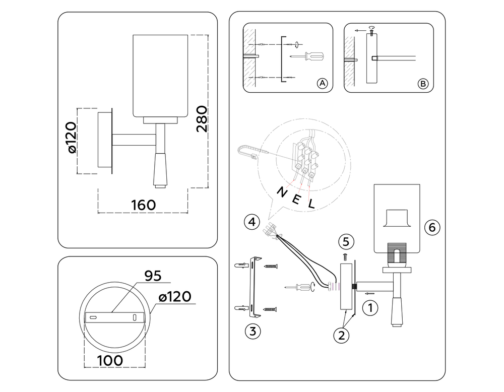 Светильник настенный LH56265 BS/FR латунь/белый матовый E27 max 60W 160*120*280