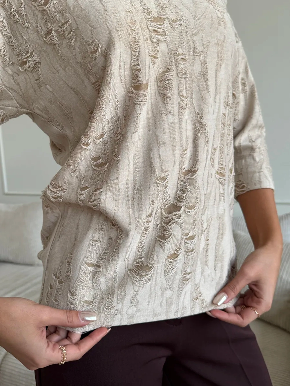 Блузка нарядная трикотажная офисная рукав 3 4