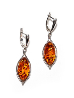 Серебряные серьги с натуральным цельным янтарем