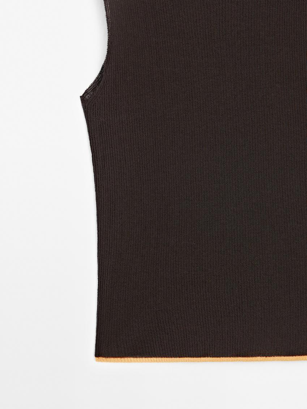 Massimo Dutti Топ из хлопковой смеси с набивным рисунком, шоколадно-коричневый