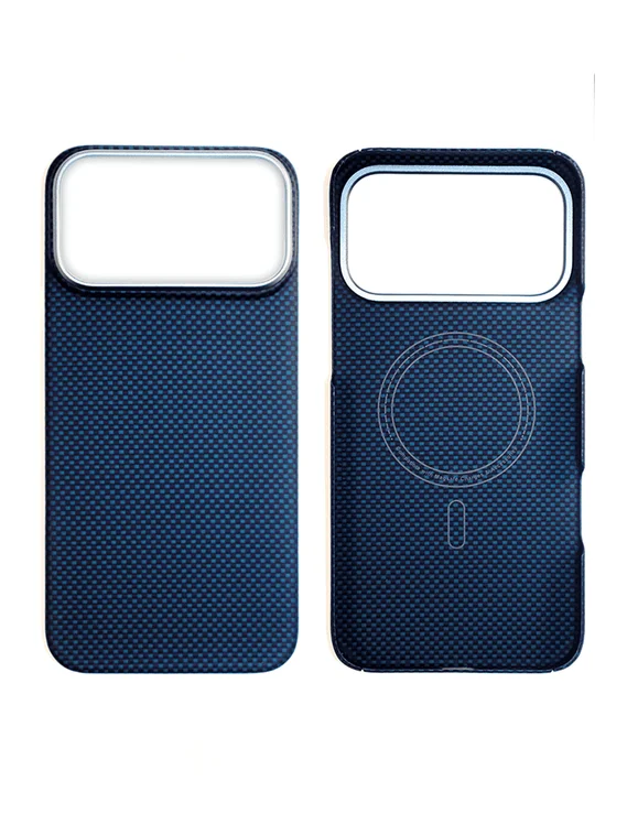 Карбоновый чехол для IPhone 17 Pro MAX with MagSafe синий квадрат (Blue)