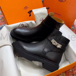 Женские ботинки Hermes Veo кожаные в черном цвете