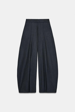 ZARA БРЮКИ С ЗАЩИПАМИ В ПОЛОСКУ — ZW COLLECTION, МОРСКОЙ СИНИЙ