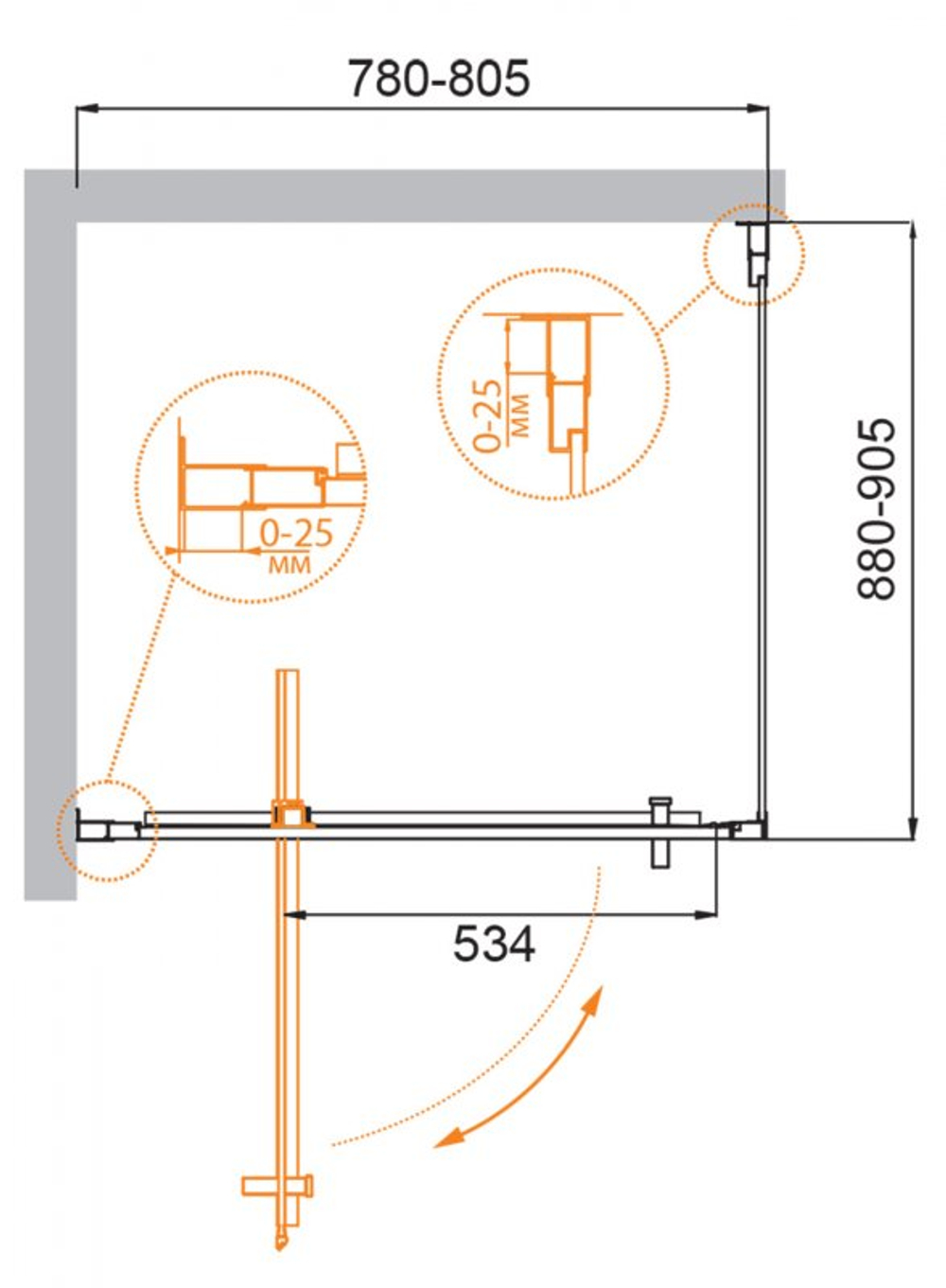 Душевой уголок Cezares MOLVENO-AH-1-80/90-C-Cr-IV, 80х90х195, профиль хром, стекло прозрачное