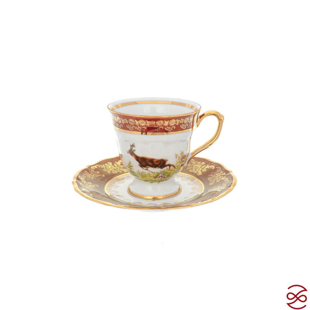 Кофейный сервиз Repast Охота красная Мария-тереза 15 предметов на 6 персон