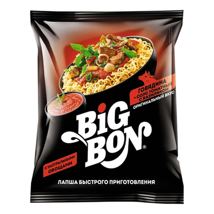 Лапша Big Bon Говядина +соус томат базилик  85 гр