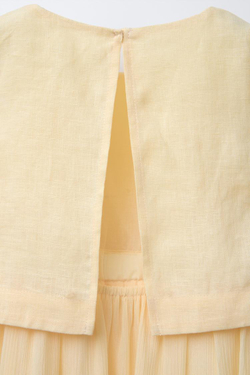 ZARA ЛЬНЯНОЕ КОНТРАСТНОЕ ПЛАТЬЕ, ПАСТЕЛЬНО-ЖЕЛТЫЙ