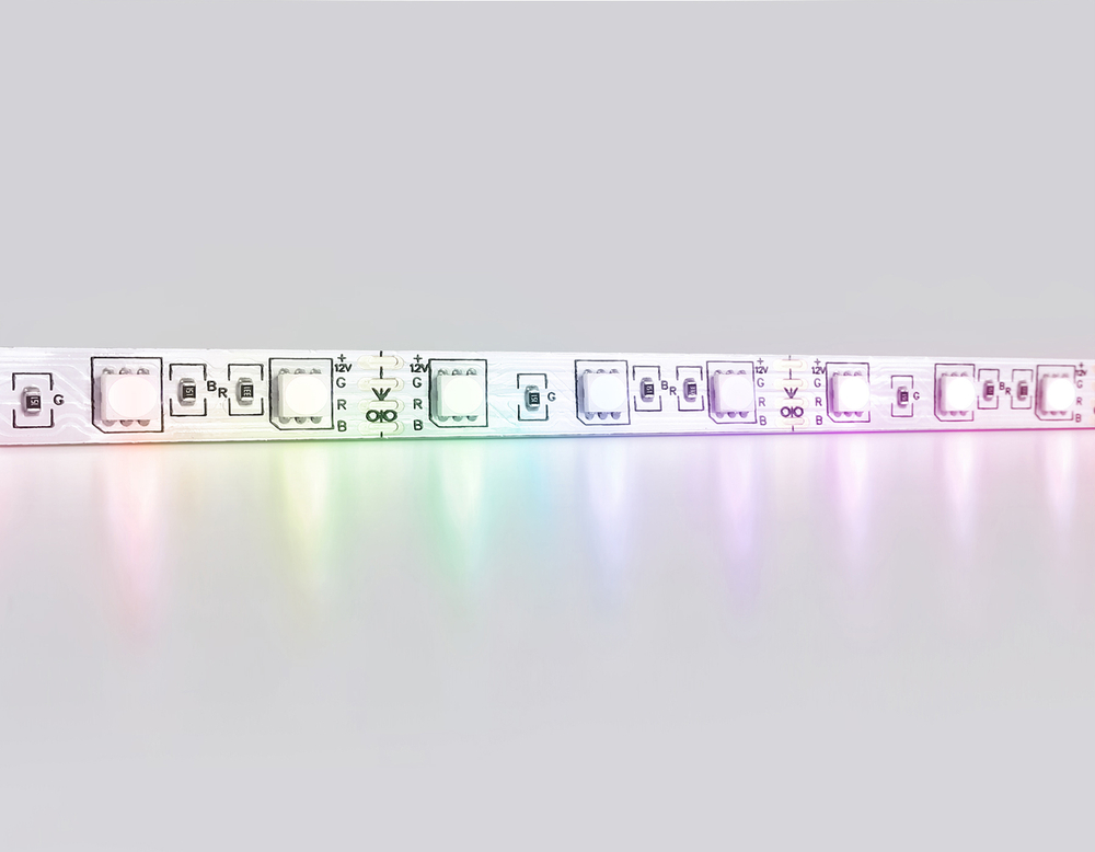Светодиодная лента RGB GS2202 5050 60Led/ 14.4 m/ 12V IP20 RGB/ 5000*10*1.87mm/ кратность резки 50mm (4 конт.)