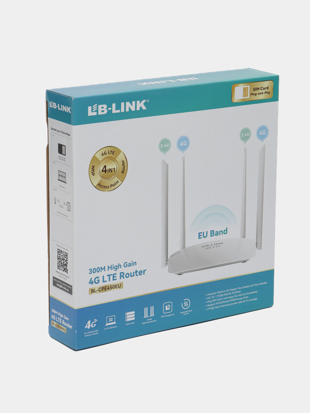 Wi-Fi роутер + 4G модем 4in1 LB-LINK BL-CPE450EU (2.4G/4G)