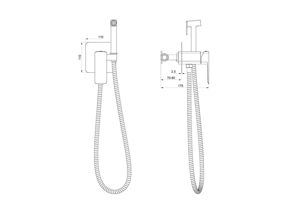 Смеситель с гигиеническим душем встраиваемый WONZON & WOGHAND EDGE, Черный матовый (WW-88829003-MB)