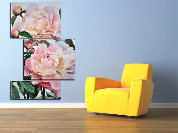 Модульная картина "Пионы акварелью"