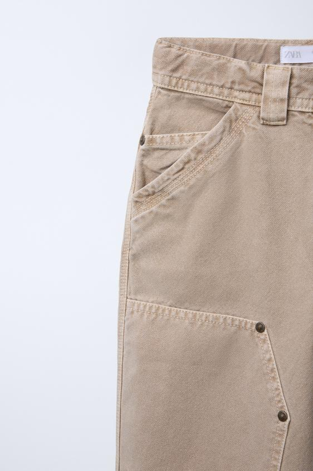 ZARA БРЮКИ КАРГО ОВЕРСАЙЗ С КАРМАНАМИ, БЕЖЕВЫЙ