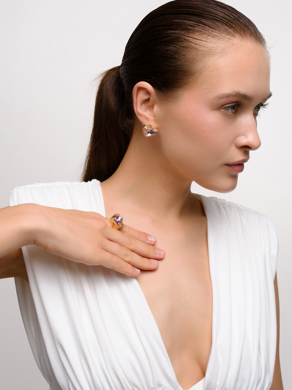 Кольцо Pink Heart Crystal Gold