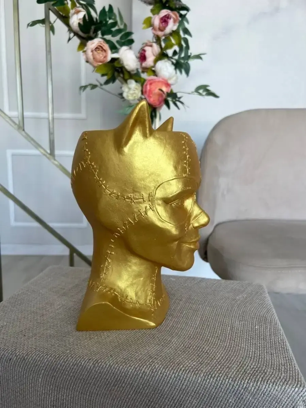 Кашпо Кошка Гипсовая голова Ваза скульптура горшок