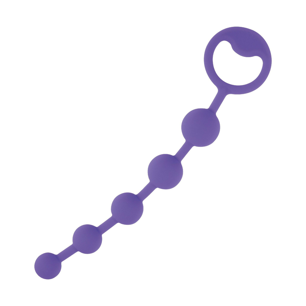 Фиолетовая силиконовая анальная цепочка с ручкой-кольцом - 21 см. (Цвет: разноцветный)