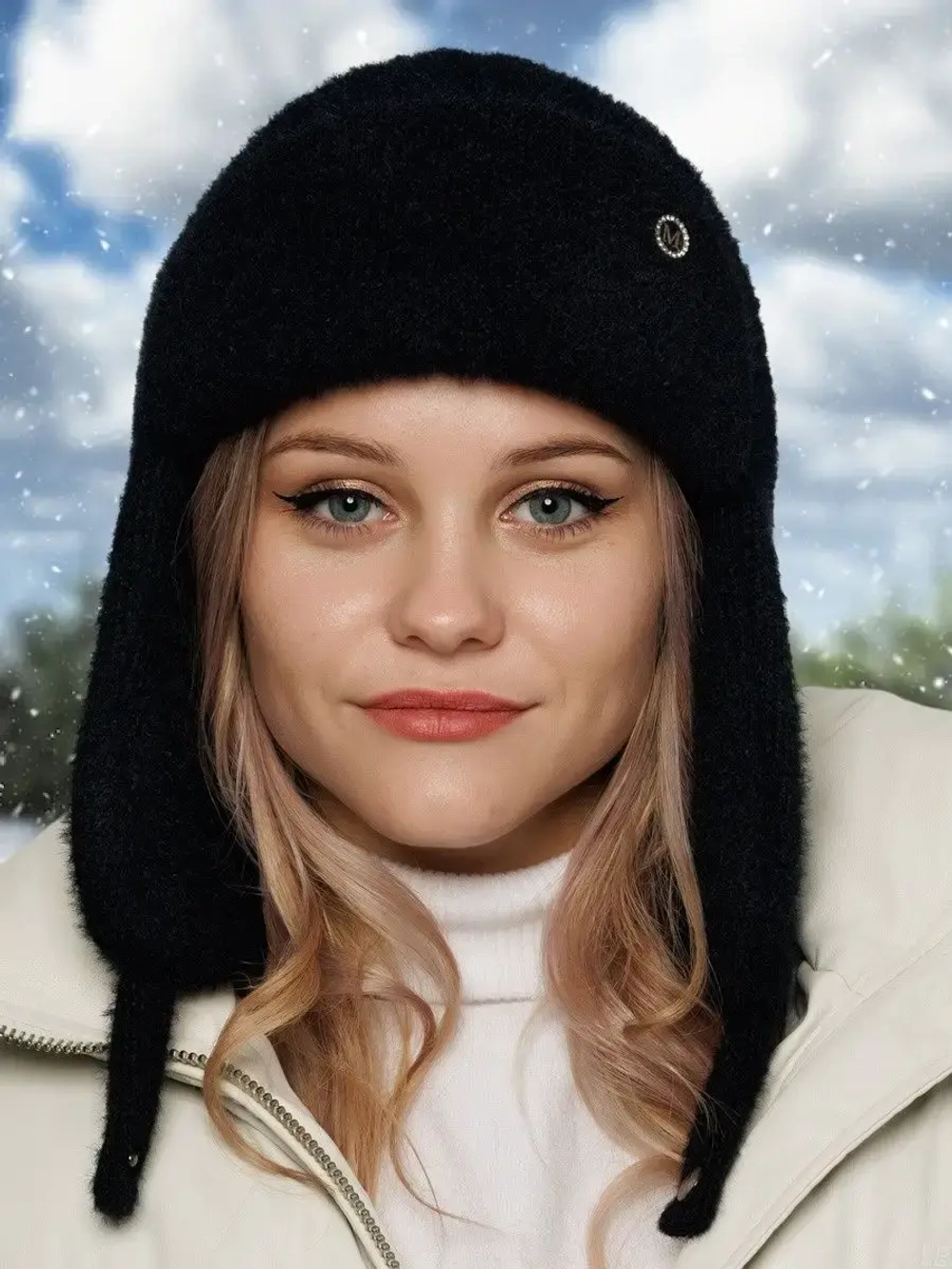 Шапка ушанка зимняя вязаная на флисе