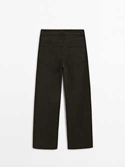 Massimo Dutti Джинсы с высокой талией и широкими штанинами, темный хаки