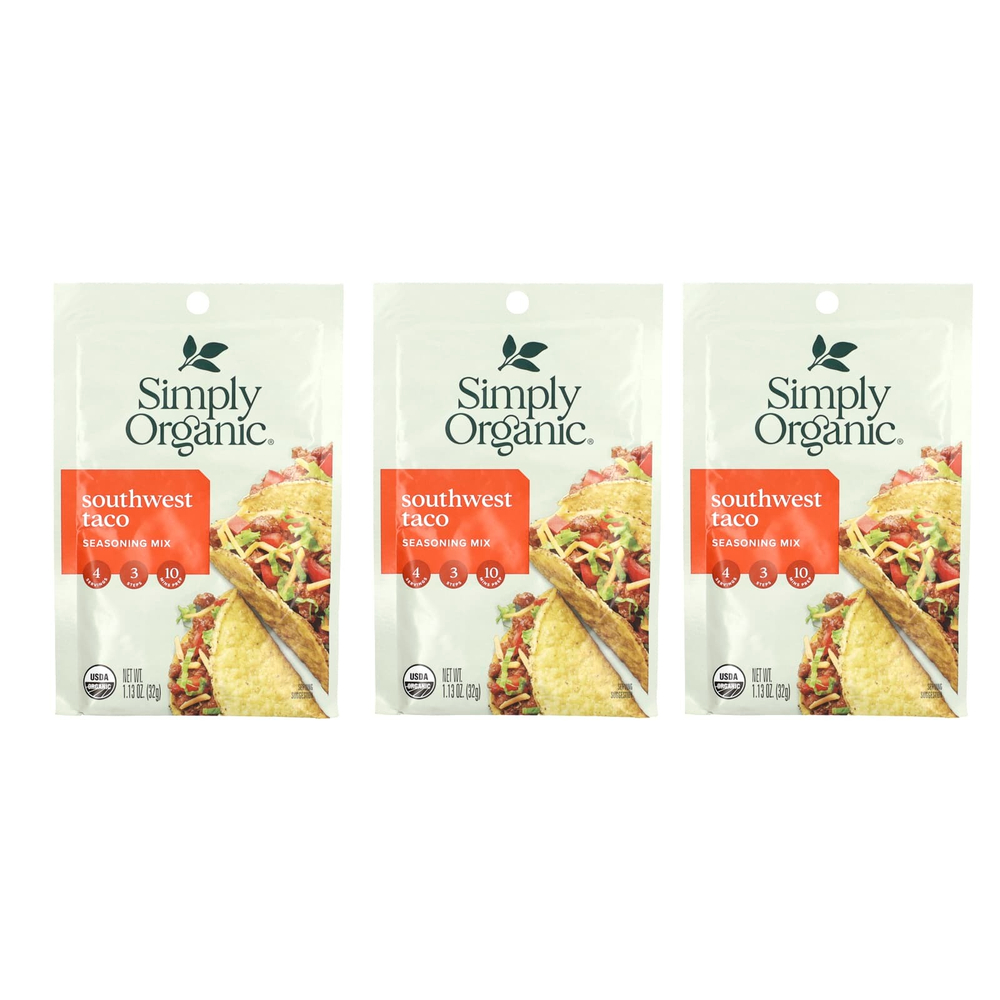 Simply Organic, смесь приправ для тако, 3 пакетика по 32 г (1,13 унции)