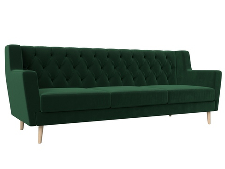 Диван кухонный прямой Брайтон 3 Люкс, SEVEN 626 зеленый, Велюр, 108967