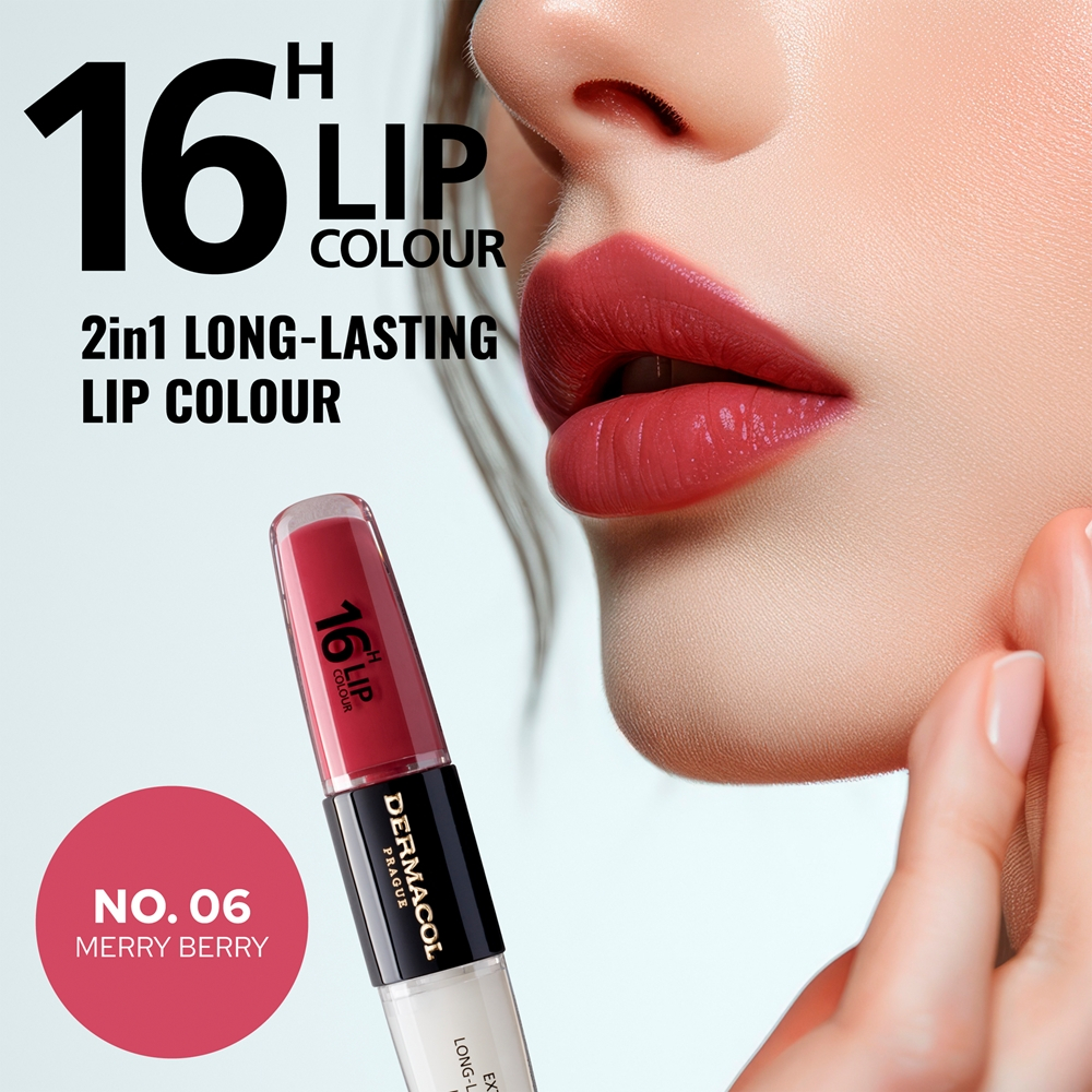 Dermacol 16H Lip Colour - Долговременная помада и блеск для губ оттенок 06 Merry Berry, 2 ml