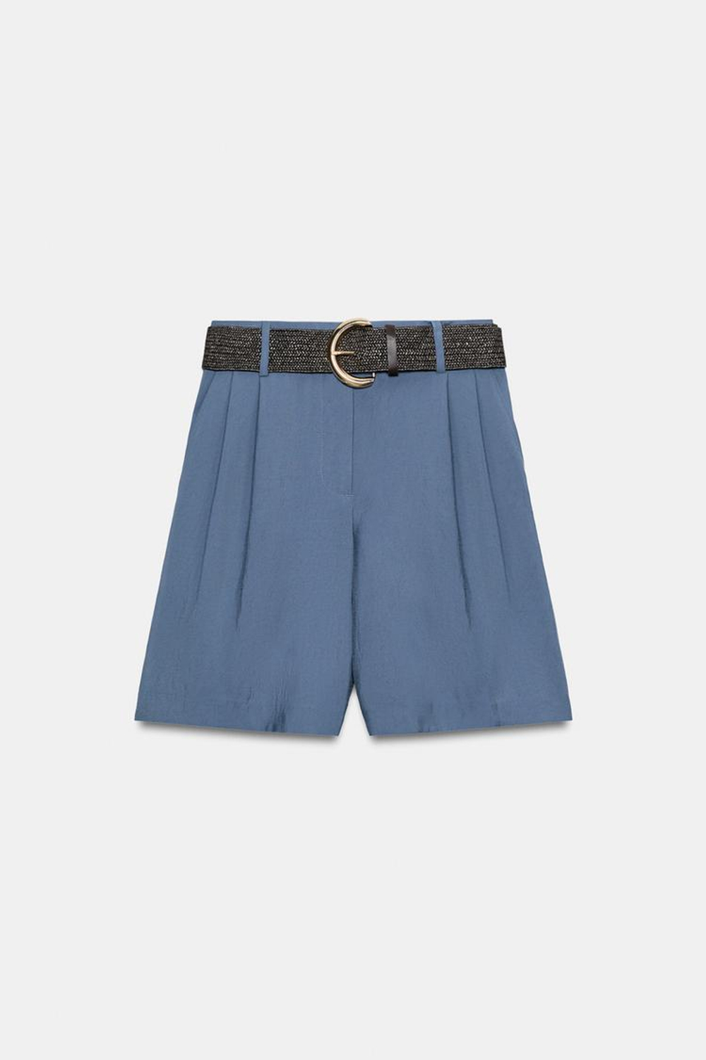 ZARA ШОРТЫ С ЗАЩИПАМИ И РЕМНЕМ, ВЫЦВЕТШИЙ СИНИЙ
