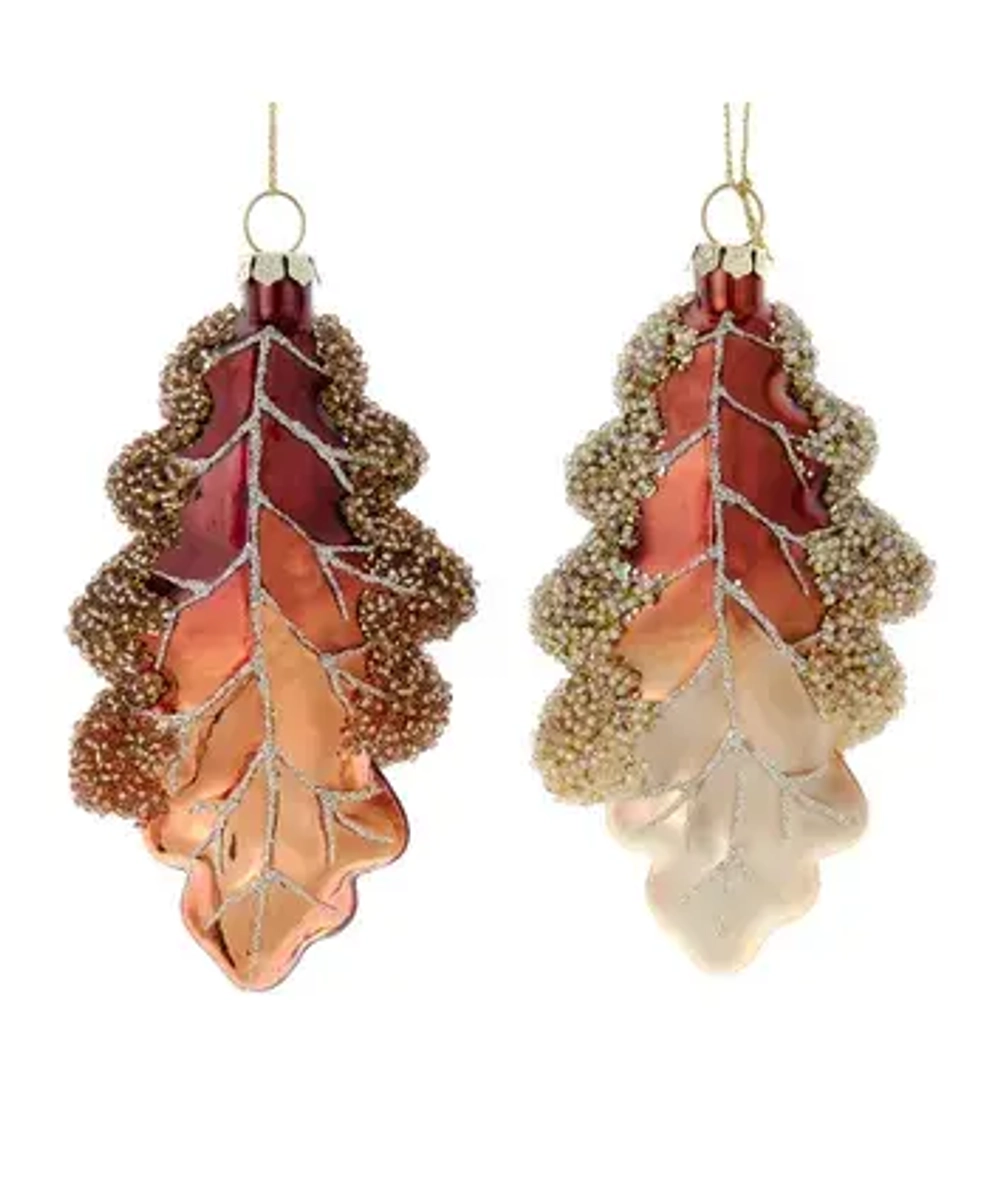 Игрушка Дубовый лист №1/2 Коричневый/Коричнево-бежевый 12,5см стекло Kurt Adler