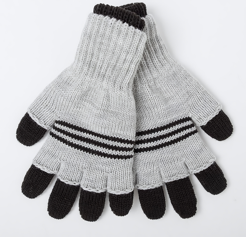 Перчатки детские двойные, чёрный/серый, р. 14/ 4529140 СНЕЖАНЬ, 1 шт.