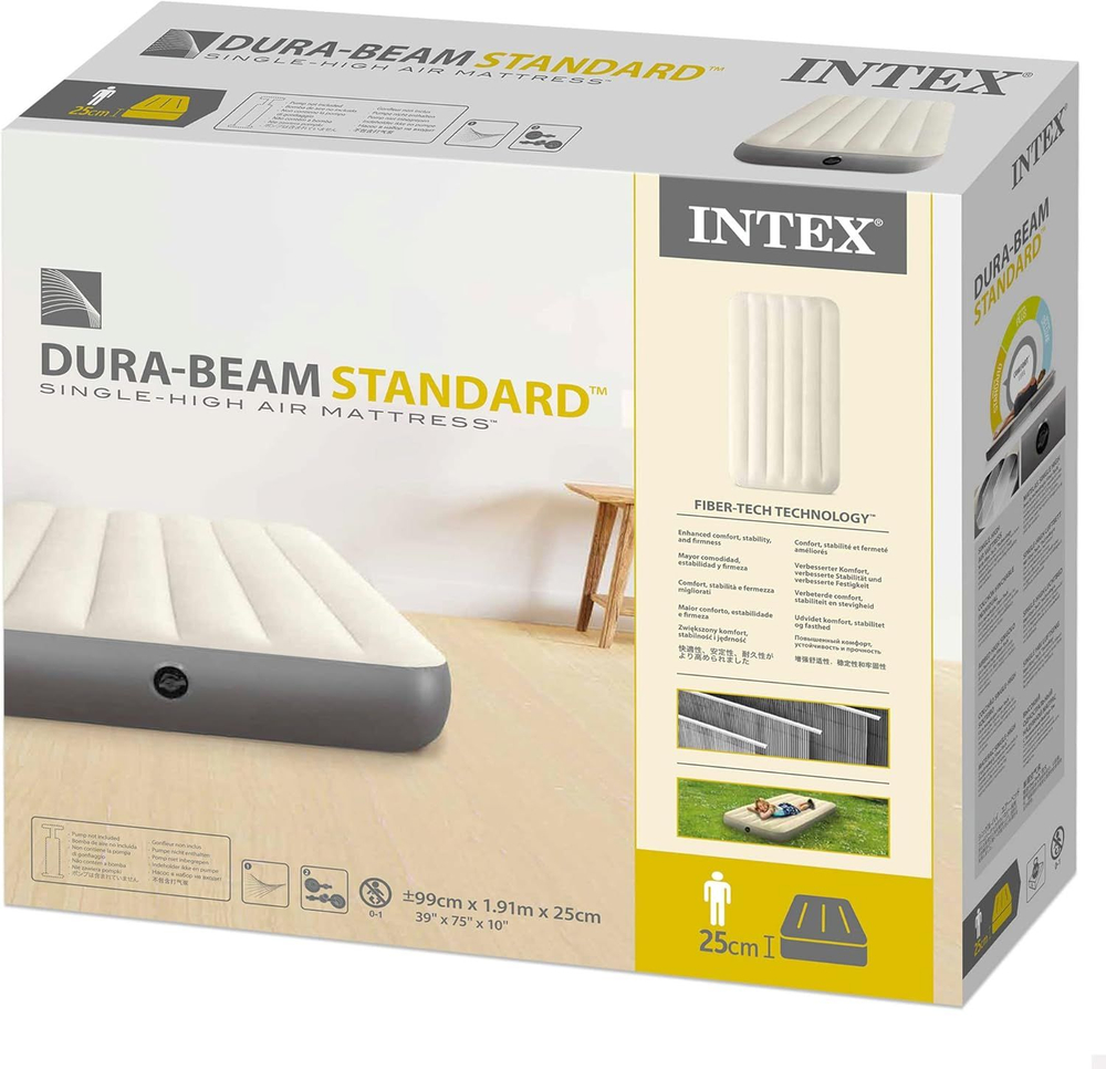 Мaтрас нaдувной Intex 64101 Deluxe Twin 99х191х25 см / Крoвать нaдувная Интeкс односпальная велюровая для дома и туризма