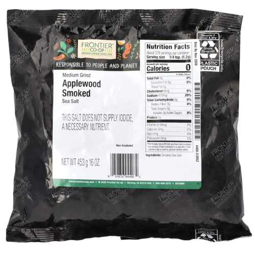Frontier Co-op, Морская соль, копченая на яблоне, среднего помола, 453 г (16 унций)